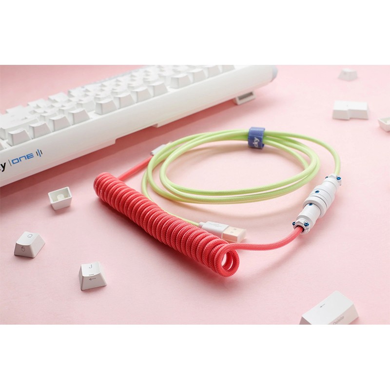 Ducky Premicord Custom Coiled USB Cable Strawberry Frog